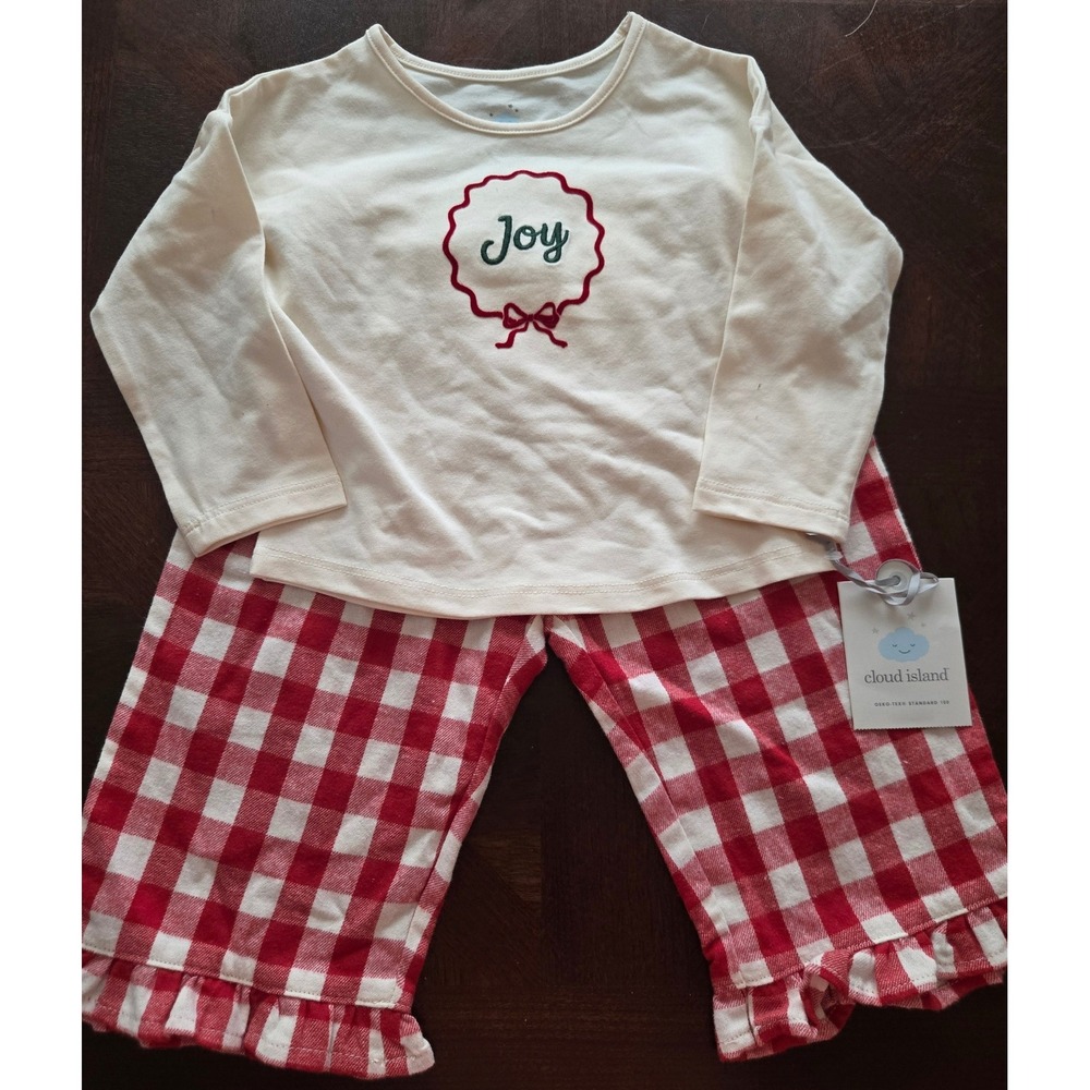 Cloud Island Kids Joy Gingham Pajama Set Red Cream 12M Holiday Sleepwear